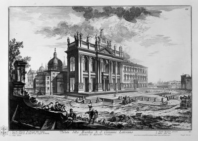 View of the Basilica of St. John Lateran; Architecture by Alessandro Gallilei. 1. Chapel Built by Clement XII Corsini. 2. Palace Built by Sixtus V, Now Conservatory of Virgins. 3. Holy Stairs. 4. Lying Egyptian Obelisk. 5. City Walls by Giovanni Battista Piranesi